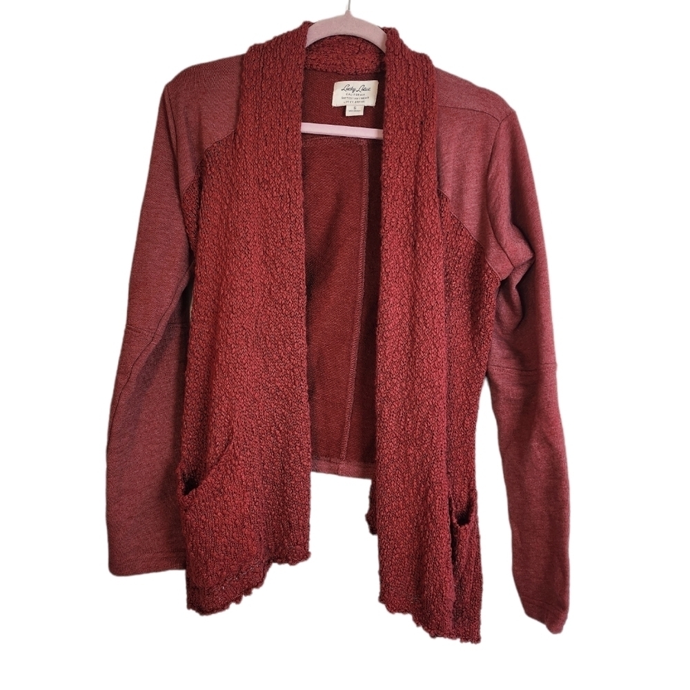 Lucky Brand  Burgundy Open Crochet Women's Cardigan  Size S